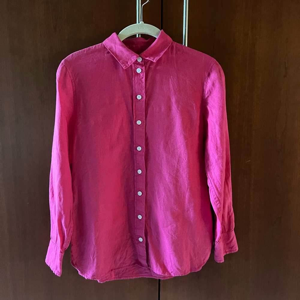 J. Crew Petite Wren Slim Shirt in Baird McNutt Irish Linen sz P2 Snapdragon Pink